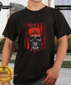 Premium Cleveland Browns NFL Skull American Flag T-Shirt for football lovers, featuring a bold design and vibrant colors.