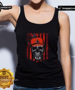 Premium Cleveland Browns NFL Skull American Flag tank top for football lovers, showcasing team spirit and style.