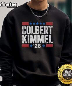 Alt Text: Premium Colbert Kimmel 28 Stars Sweatshirt featuring a stylish design, perfect for fans of late-night talk shows.
