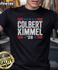 Premium Colbert Kimmel 28 Stars T-Shirt featuring vibrant graphics and a comfortable fit for fans of late-night comedy.