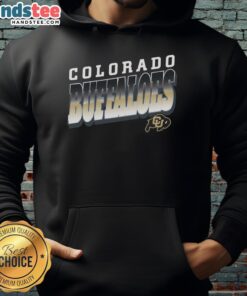 Premium Colorado Buffaloes polished hoodie displayed on a hanger, showcasing its sleek design and vibrant team colors.