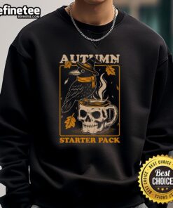 Premium Crow Autumn Coffee Starter Pack Skull Sweatshirt featuring a stylish skull design, perfect for fall fashion.