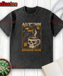 Premium Crow Autumn Coffee Starter Pack Skull Washed T-Shirt featuring a stylish skull design for fall fashion.