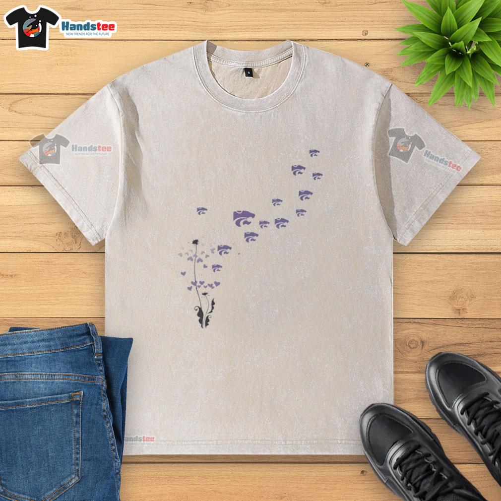 premium-dandelion-flower-kansas-state-wildcats-football-logo-washed-t-shirt Premium Dandelion Flower Kansas State Wildcats Football Logo washed t-shirt displayed on a wooden background.
