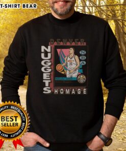 Alt Text: Premium Denver Nuggets trading card sweatshirt featuring Nikola Jokic, perfect for fans and collectors.