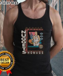 Alt Text: Premium Denver Nuggets trading card featuring Nikola Jokic on a stylish tank top, perfect for basketball fans.