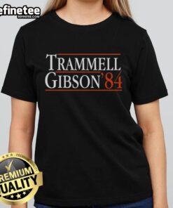 Premium Detroit Tigers Alan Trammell and Kirk Gibson 1984 ladies tee featuring vibrant team graphics and vintage style.