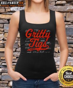 Premium Detroit Tigers Baseball 2025 Gritty Tigs Players Signature Tank Top featuring team logo and player signatures.