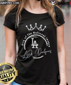 Premium Dodgers 'We Are So Back' King of the National League Ladies Tee in vibrant blue, perfect for fans and stylish outings.