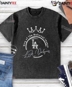 Premium Dodgers 'We Are So Back' King of the National League washed t-shirt displayed on a neutral background.