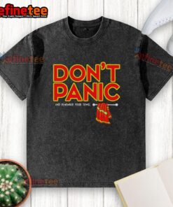 Premium 'Don't Panic and Remember Your Towel' washed t-shirt featuring a stylish design, perfect for fans of humor and comfort.