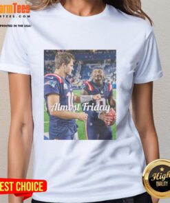 Premium Drake Maye and Stefon Diggs New England Patriots football tee for ladies, perfect for almost Friday vibes.