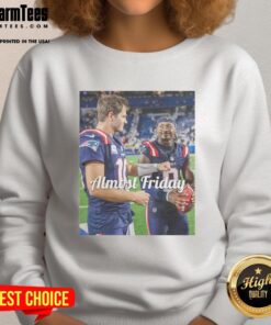 Premium Drake Maye and Stefon Diggs New England Patriots sweatshirt for Almost Friday football fans.