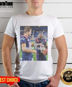 Premium Drake Maye and Stefon Diggs New England Patriots Football T-Shirt for fans, perfect for Almost Friday celebrations.