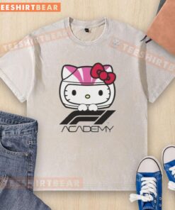 Premium F1 Academy Hello Kitty washed t-shirt featuring a stylish design, perfect for motorsport and fashion fans.