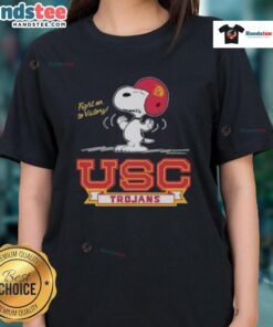 Premium Fight On To Victory Peanuts x USC Football Trojans Ladies Tee showcasing vibrant design and team spirit.