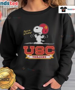 Premium Fight On To Victory Peanuts X USC Football Trojans sweatshirt featuring vibrant graphics and cozy design.