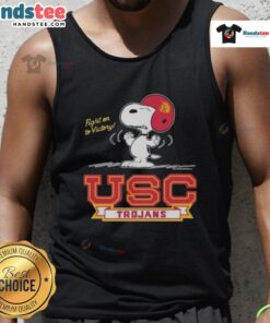 Premium Fight On To Victory Peanuts x USC Football Trojans tank top featuring vibrant graphics and a stylish design.