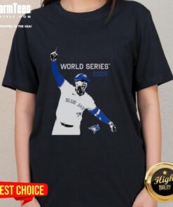 Premium George Springer Toronto Blue Jays MLB World Series 2025 player graphic ladies tee in stylish design.