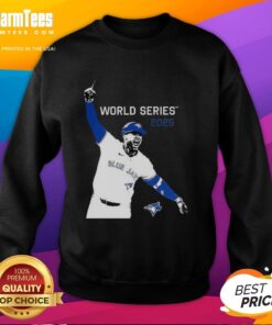 Alt Text: Premium George Springer Toronto Blue Jays MLB World Series 2025 graphic sweatshirt featuring team colors and logo.