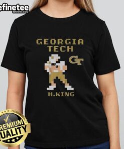 Alt Text: Premium Georgia Tech Football Haynes King Retro Baller Ladies Tee featuring vintage design and team colors.