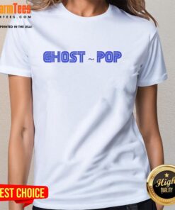 Premium Ghost Pop Logo Ladies Tee featuring a stylish design and vibrant colors, perfect for casual wear.