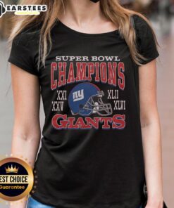 Premium Giants 4-Time Super Bowl Champions ladies tee featuring vibrant team colors and logo, perfect for fans.