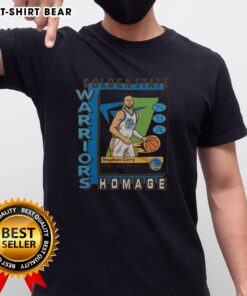 Alt Text: Premium Golden State Warriors trading card featuring Stephen Curry on a stylish t-shirt design for fans.