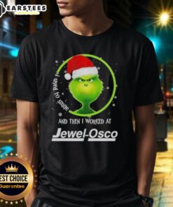 Premium Grinch Christmas t-shirt featuring 'I Used To Smile And Then I Worked At Jewel-Osco' slogan for festive humor.