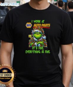 Alt Text: Premium Grinch Christmas Tree t-shirt design featuring It's Fine, Everything Is Fine text, perfect for holiday cheer.