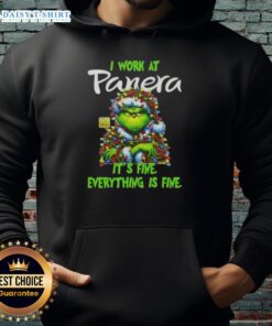 Premium Grinch Christmas Tree hoodie from Panera Bread featuring 'I Work At Its Fine Everything Is Fine' design.