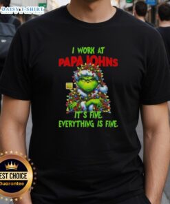 Premium Grinch Christmas Tree T-Shirt featuring Papa John's Pizza logo, perfect for festive holiday cheer and humor.