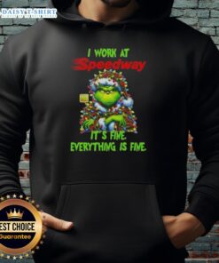 Alt Text: Premium Grinch Christmas Tree hoodie featuring I Work At Its Fine, Everything Is Fine design, perfect for holiday cheer.