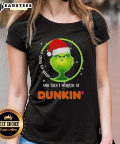 Premium Grinch tee for ladies featuring 'I Used To Smile And Then I Worked At Dunkin' Donuts' design.