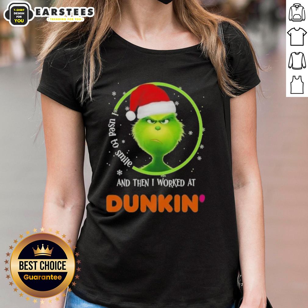 premium-grinch-i-used-to-smile-and-then-i-worked-at-dunkin-donuts-ladies-tee Premium Grinch tee for ladies featuring 'I Used To Smile And Then I Worked At Dunkin' Donuts' design.