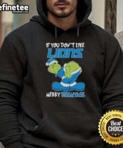 Premium Grinch hoodie featuring 'If You Don't Like Detroit Lions, Merry Kiss My Ass' design for football fans.