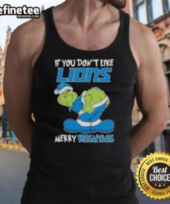 Alt Text: Premium Grinch tank top with If You Don't Like Detroit Lions, Merry Kiss My Ass design in festive colors.
