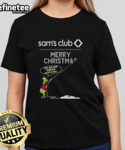 Premium Grinch X Sam's Club Merry Christmas ladies tee featuring 'Hate Hate Hate' slogan, perfect for holiday fun.