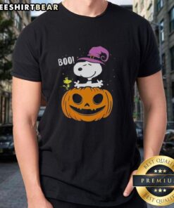Premium Halloween Boo Snoopy T-Shirt featuring Snoopy in a ghost costume, perfect for spooky season celebrations.