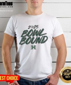 Alt Text: Premium Hawaii Rainbow Warriors Bowl Bound 2025 T-Shirt featuring vibrant team colors and logo, perfect for fans.