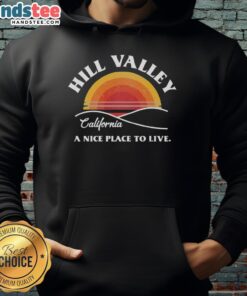 Premium Hill Valley Sunset Hoodie featuring a vibrant sunset design, perfect for cozy outdoor adventures and stylish comfort.