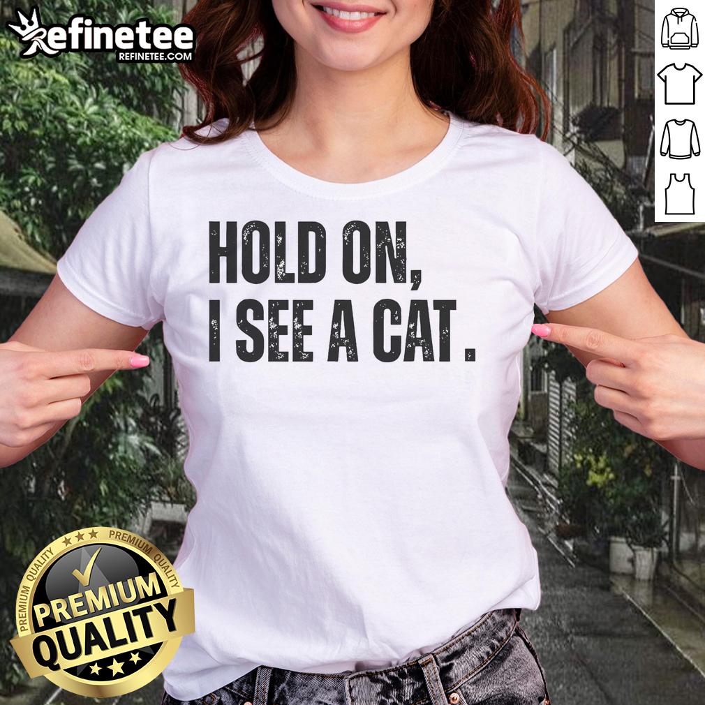 premium-hold-on-i-see-a-cat-lover-pet-parent-humor-ladies-tee Premium Hold On I See A Cat Lover Pet Parent Humor Ladies Tee featuring a playful cat graphic and witty text.