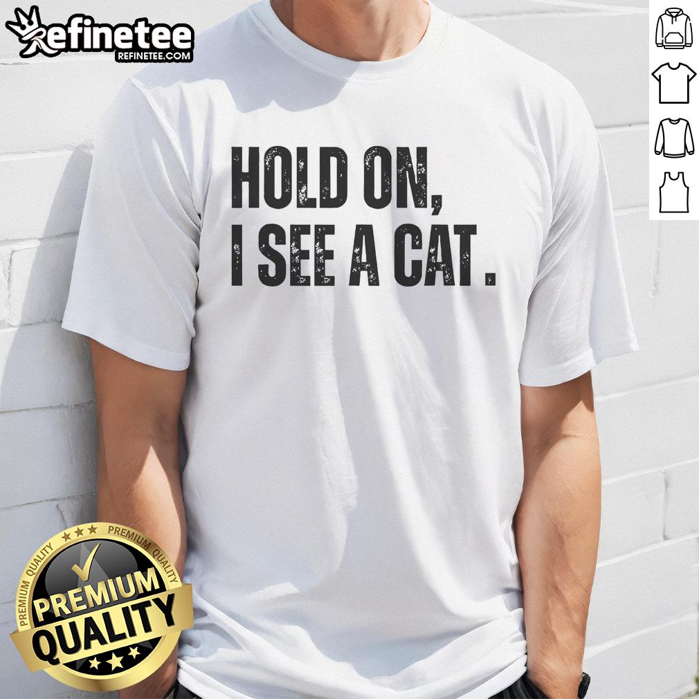 premium-hold-on-i-see-a-cat-lover-pet-parent-humor-t-shirt Alt Text: Premium Hold On I See A Cat Lover T-Shirt featuring humorous pet parent design with a playful cat illustration.