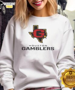 Alt Text: Premium Houston Gamblers lockup logo sweatshirt featuring a stylish design for fans and sports enthusiasts.