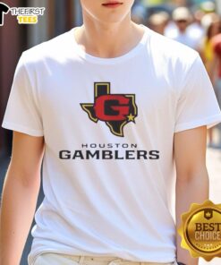 Alt Text: Premium Houston Gamblers Lockup Logo T-Shirt featuring a bold logo design on a stylish cotton shirt.