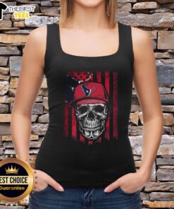 Premium Houston Texans NFL skull tank top featuring American flag design for football lovers.