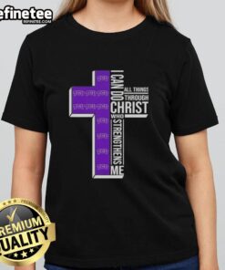 Premium 'I Can Do All Things Through Christ' TCU Horned Frogs Football Ladies Tee, perfect for fans and believers.