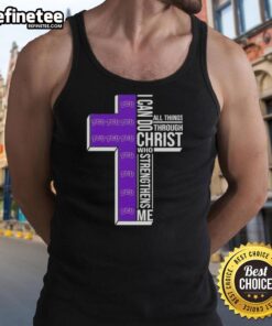 Alt Text: Premium I Can Do All Things Through Christ TCU Horned Frogs football cross tank top for fans and athletes.