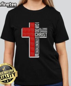 Alt Text: Premium I Can Do All Things Through Christ Who Strengthens Me Utah Utes Football Ladies Tee shirt design.