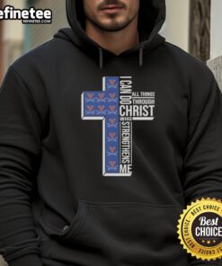 Alt Text: Premium Virginia Cavaliers football cross hoodie features I Can Do All Things Through Christ Who Strengthens Me design.
